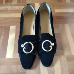 ブラックスエードフラットシューズ