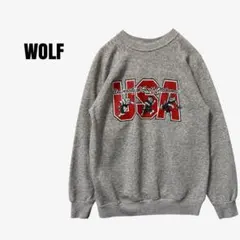 y82626 80s USA製 WOLF カレッジ スウェット ラグラン M