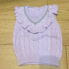 ベスト ニット Vネック 袖なし セーター ベビー 子供服 ケーブル編み　90
