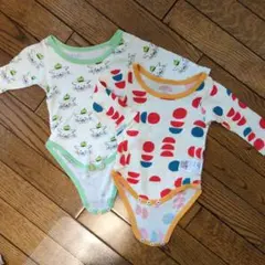 猫とリンゴプリント長袖ボディ2枚セット