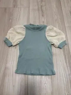 水色とクリーム色のパフスリーブ シアーTシャツのサムネイル