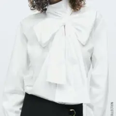 ZARA ホワイト リボン付き 長袖シャツ タグ無し