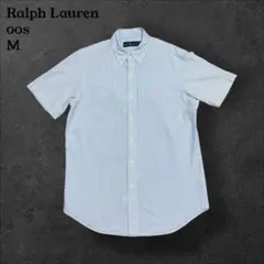 00s ラルフローレン 半袖BDストライプシャツ シアサッカーシャツ刺繍ロゴ M