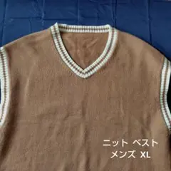 ベスト　ニット　メンズ　XL　Vネック　ベージュ　アクリル
