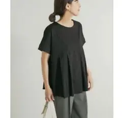 シルケットコットンウエスト切替プルオーバー　ペプラム風