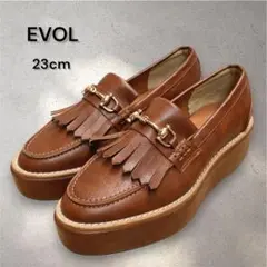 未使用級】EVOL イーボル 厚底ビットキルティタンローファー ブラウン 