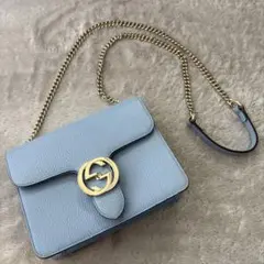 GUCCI グッチ インターロッキング ショルダーバッグ ライトブルーのサムネイル