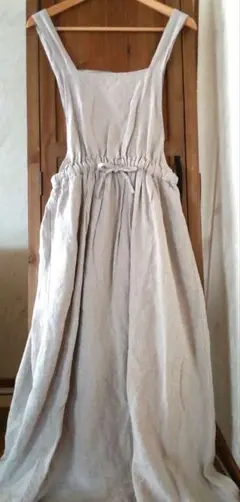 サマンモスモス　生成り　ベージュ ロング　エプロン　ワンピース　リネン　麻