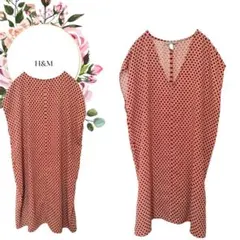 【エイチアンドエム】H&M♡幾何学模様♡Vネックワンピース【44】 レトロ♡茶系