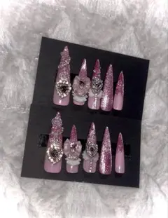 量産型ネイルチップ地雷系サブカル系ピンクハート 平成女児 バンギャ ロングネイル