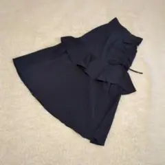 JUNOAH ギャザーリボン　フリル　ロングスカート　深いスリット　ネイビー　M