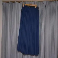 青色 プリーツスカート ロング丈