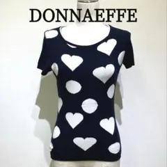 DONNAEFFE ネイビー ハート柄 半袖ニット　サイズM