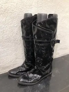 SergioRossi セルジオロッシ ブラックパテントレザー ロングブーツ