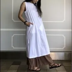 新品　UNIQLO コットン スリットワンピース　M ホワイト