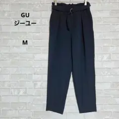 GU ベルト付き ハイウエスト テーパードパンツ ネイビー M オフィス 通勤