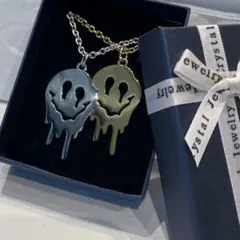 ハロウィン ペアネックレス ゴースト 2個ドロップスマイル シルバーゴールド