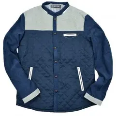 細身 メンズ カジュアル 切替 キルティング ブルゾン ジャンパー 青ｘ白 M