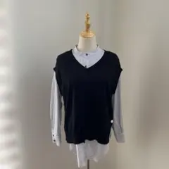 ストライプシャツ ニットベスト セット