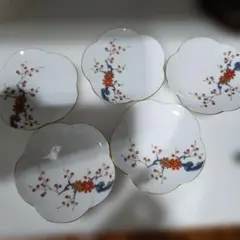 深川製磁　梅　銘々皿　花型　金彩　岩梅