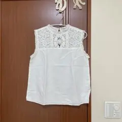 【ZARA】ホワイト レース付き ノースリーブシャツ　ブラウス