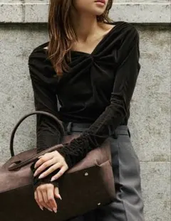 【未使用】KINO THE KEI ベロアツイストトップス ／ダークブラウン