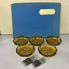 E-2 昭和レトロ アンバー ガラスウェア 5客セット 小鉢 デザート皿