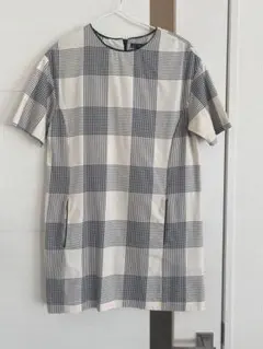 未着用品！ZARA チェック柄 半袖ワンピース アイボリー/ブラック