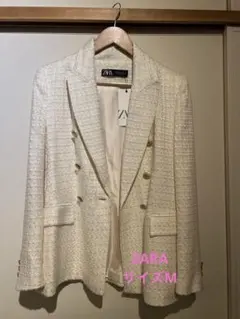 新品未使用【美品】ZARA ツイードテーラードジャケット ホワイトM