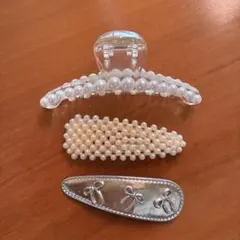 ヘアアクセサリー 3点セット パール バレッタ ヘアクリップ