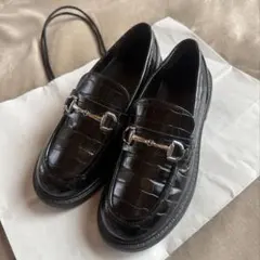 GU ブラック 黒　バックル付き　クロコダイル　ローファー　革靴　Lサイズ