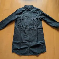 黒い長袖シャツワンピース コーデュロイ L