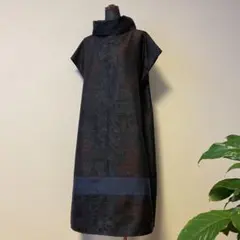 紺花柄　大島紬　フレンチスリーブ　ワンピース　着物リメイク