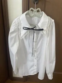 GRLレース襟リボン付きホワイトシャツ