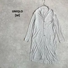 a1445＊UNIQLO 長袖薄手カーディガン　グレー【M】ロング丈　冷房対策