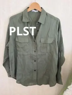 美品☆プラステ/PLST コットンリネン長袖シャツ カーキ　Sのサムネイル