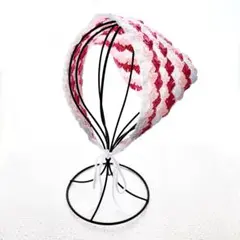 バブーシュカ シェル編み 赤 ピンク ハンドメイド コットン糸 三角巾