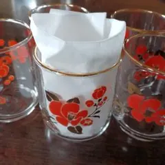 昭和レトロ　オレンジ花柄　 ガラスコップセット 5個 佐々木硝子