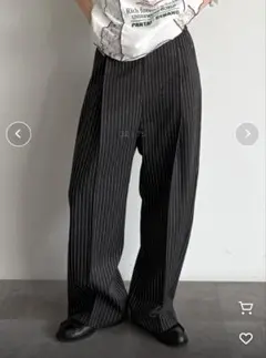 ブラック/ホワイトストライプ スラックス L