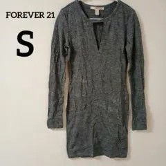 ワンピース【S】 FOREVER 21 グレー Vネック 長袖 秋冬 シンプル