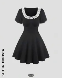 SHEIN 黒 レース襟 半袖 ワンピース