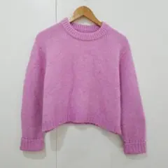 ★ZARA　クロップド ニット クルーネックセーター　長袖　かわいい　L　ピンク