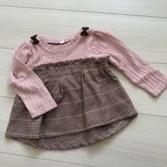 長袖カットソー ベージュ チェック柄