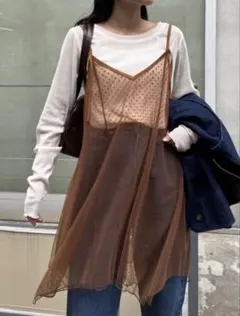 【CIAOPANIC TYPY】ドットチュールキャミチュニックワンピ ブラウン