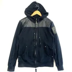 5351 POUR LES HOMMES SCHORLレザー切り替え　パーカー黒のサムネイル