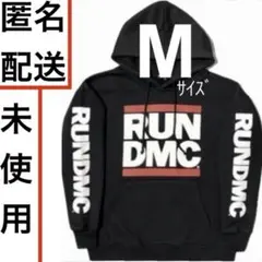 匿名 RUN DMC 未使用 M 黒 パーカー 袖ロゴ　ヒップホップ