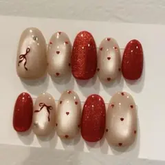 韓国 ワンホン マグネット ラメ ドット ハート リボン ボルドー ネイル