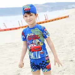 水着(カーズ）短パン上下三点セット(上,下帽,子)90cm～130cm
