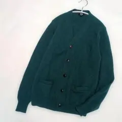 【美品】ユニクロ Vネック カーディガン S グリーン ウール100% ニット