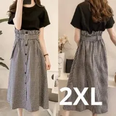 ワンピース　ギンガムチェック　レディース　スカート　ロングワンピース　Tシャツ